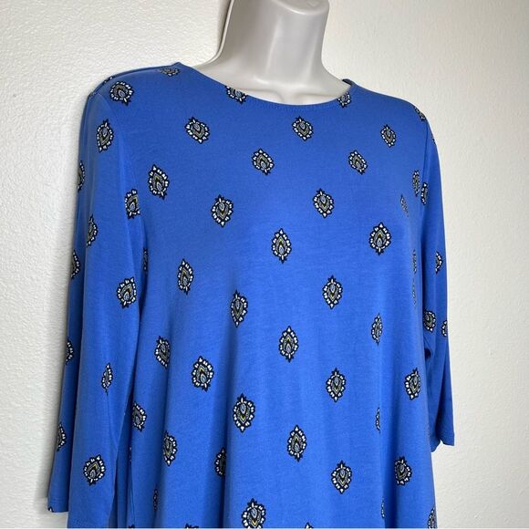 J Jill Wearever Collection Blue Paisley Border Print Tunic Women Size Medium - Picture 2 of 14